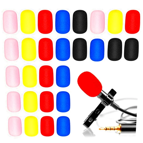 Juexica 30 Pcs Mini Size Lapel Headset Microphone Windscreen Sponge Microphone Foam Covers Lavalier Mic Covers for Microphones Variety of Headset, Noise Reduction, 5 Colors