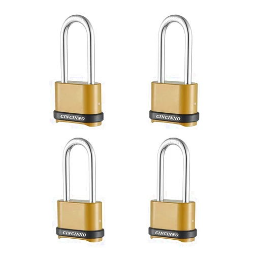 CINCINNO Heavy Duty Combination Lock, 4-Digit Combo Lock with Long Shackle,Weatherproof Combination Padlock for Outdoor Use,4 Pack