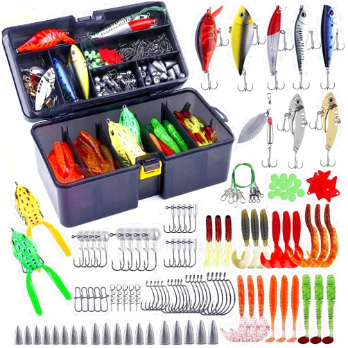 PLUSINNO 201pcs Fishing Accessories Kit, Fishing Tackle Box with Tackle Included, Fishing Hooks, Fishing Weights, Round Split Shot，Fishing Gear for Bass, Trout, Catfish