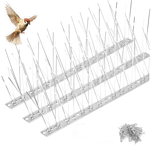 KREMORV Bird Spikes Outdoor Use Bird Deterrent Spikes with Stainless Steel Base for Small Bird Pigeons Crows and Woodpeckers Fence Roof and Wall