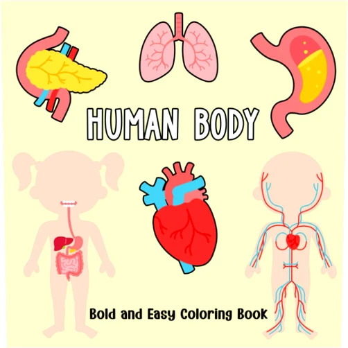 Joudia ColorPrints Human Body Bold and Easy Coloring Book: Simple and Big Anatomy Illustrations to Color for Kids, Seniors and Beginners