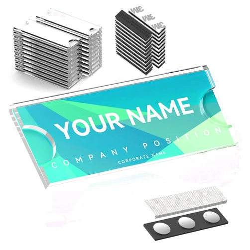 Moritakk Magnetic Name Tags Kit, Magnetic Badge with 3 Powerful Neodymium Magnets,Clear Acrylic Mini Sign Display Holder with Blank Print Label,for Business Events School (20 Pack).