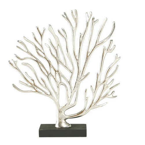 WHW Whole House Worlds Silver Coral Figurine, Abstract Contemporary Art, Polished Aluminum, Hand Cast, Black Gallery Base, 11.75 L x 3.25 W x 13.75 H inches, 1.5 lbs (30.0 L x 8.0 W x 35.0 H cm, 717 grams)