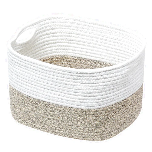 AUSSIY Rope Baskets for Storage Basket, Cotton Rope Woven Basket with Handles. Blanket Basket for Storing Clothes, Toys, Books, Shelves etc, 15''L x 10''W x 9.5''H, Brown/off White