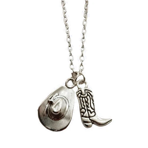 WYGUYO Cowboy Boot Necklace, Western Jewelry Charm, Cowboy Hat Pendant, Cool Man Woman Necklace