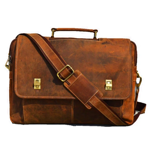 Jony Vintage 16 inch Leather Briefcase Laptop Messenger Bags for Men Office Satchel Brown Computer Large Bag