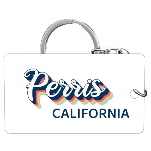 R and R Imports Perris California Souvenir Acrylic Keychain 3D Retro Design