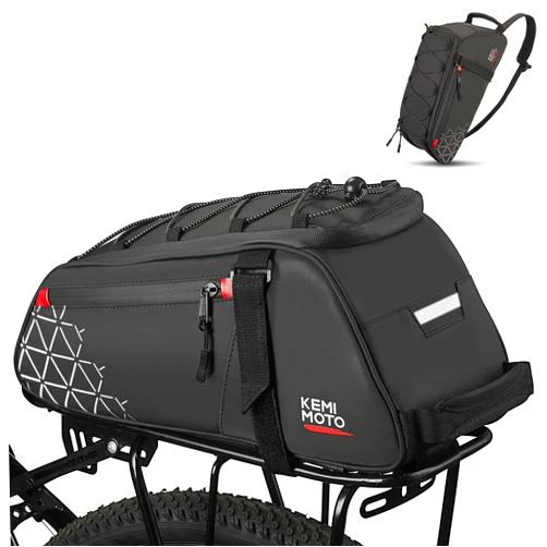KEMIMOTO Rear Bike Rack Bag - 8L PVC Water Resistant Ebike Bags for Bicycle Rear Rack, Bicycle Trunk Pannier for Commuter Travel Shopping and Cycling (Black)
