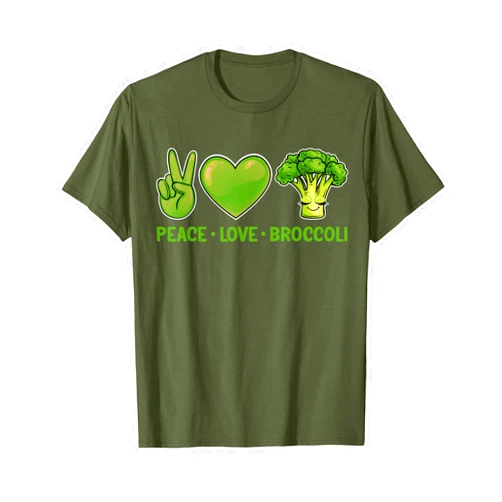 Broccoli Gifts Shirt for Vegetarians Co. Peace Love and Broccoli - Funny Broccoli Lover Vegan T-Shirt