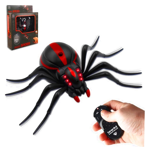 Pixibond Remote Control Spider Toy, Realistic RC Spider Electronic Animal Toy with LED Eyes & Wriggling Legs Electric Wireless Remote Control Spooky Crawlers Prank Halloween Birthday Gifts