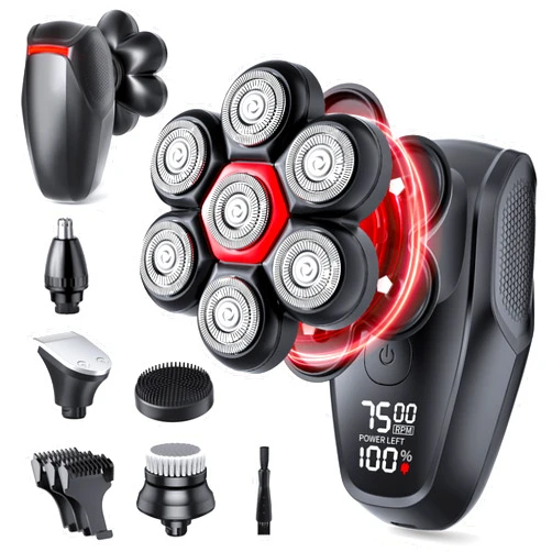 NEICIT Head Shavers for Bald Men - Magnetic 7D Electric Razor IPX8 Waterproof for Bald Men, Wet/Dry LED Display Rechargeable Rotary Shaver 5-in-1 Grooming Kit with USB-C Charge