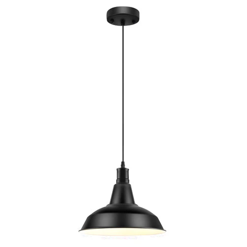 LOEHINLE Pendant Light Fixtures, Vintage Farmhouse Hanging Lighting Fixture with Metal Shade, Industrial Barn Lights for Hallway, Kitchen Island, Sink, Dining Room, Living Room, Black, 12.2in