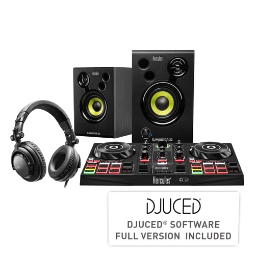 Hercules DJ Learning Kit w/ Inpulse 200 DJ Controller, 15 Watt Monitor Speakers and Sound-Isolating Headphones –2 Decks