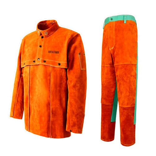 ANTAITHER Professional Welding Apparel: Leather Cape Sleeve Jacket and Protective Pants (L)