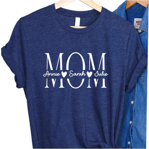 Handmade Personalized Mothers Day Shirts with Kids Name, Custom Children Names Mom Shirt, Great Mothers Day Shirts for Mom, Customized Mama T-Shirt, Mother Short Sleeve Top Tee