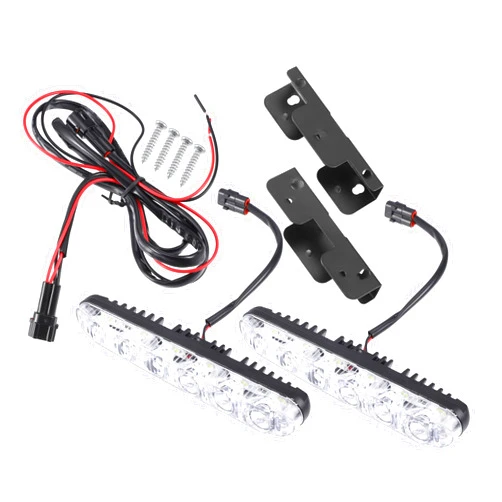 A ABSOPRO Car LED Daytime Running Light Bar Bumper Grille Driving Fog Lamp Off Road Spot Work Light Boat Light Waterproof 6000K White Light Aluminum Black (Set of 2), 6.69''x0.79''x1.38''