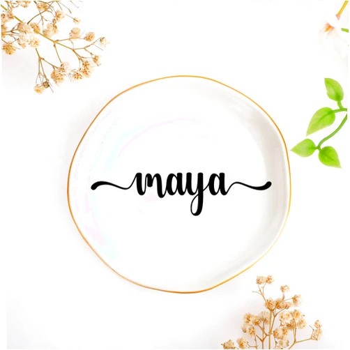 JoycuFF Maya Personalized Name Ceramic Jewelry Tray, Mothers Day Christmas Anniversary Engagement Birthday Gifts for Women Couples, Trinket Dish for Rings Earrings Necklaces Bracelets Keys