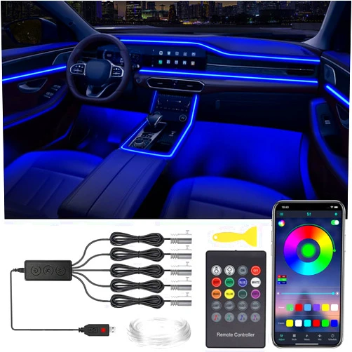 LEDCARE Interior Car Lights, 5 in 1 RGB Car LED Lights with Wireless APP/RF Remote/Button Control, Ambient Lighting Kit with 236 Inch Fiber Optic, Music Mode USB Neon Strip Inside Accessories