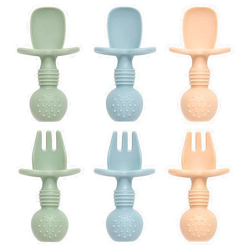 Eascrozn Baby Spoons and Forks Feeding Set, 6 Pack Silicone First Stage Self Feeding Toddler Utensils, BPA Free, Baby Led Weaning Supplies for Training Spoons