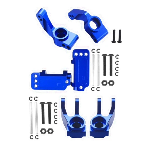 DDIRC Pro 6-Pack Aluminum Caster Blocks, Steering Blocks and Rear Stub Axle Carriers Upgrade for 1/10 Traxxas 2WD Slash Stampede Rustler Replace 3632 3736 3752 Blue-Anodized