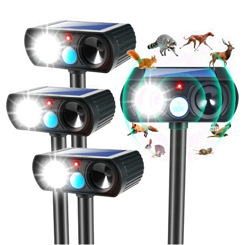 JahyElec 4Pack Ultrasonic Animal Repellent Outdoor Solar Animal Repeller witht Motion Sensor&LED Strober Ligh 2025 Cat Deterrent Outdoor Deer Repellent Device to Scare Fox Dog Skunk Rabbit Raccoon Squirrel
