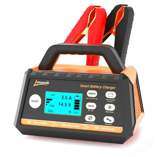 Ampeak Battery Charger,2A/8A/15A Car Battery Charger,6V/12V Fully Automatic Smart Battery Maintainer with Winter Mode, Auto Desulfator, Battery Recondition, for All Lead-Acid and LiFePO4 Batteries