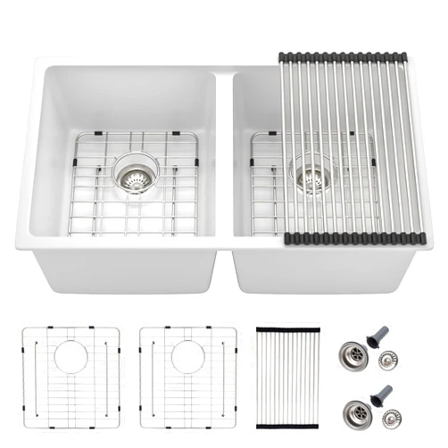 Fulorni 33 Granite Composite Kitchen Sink Double Bowl - Fulorni 33