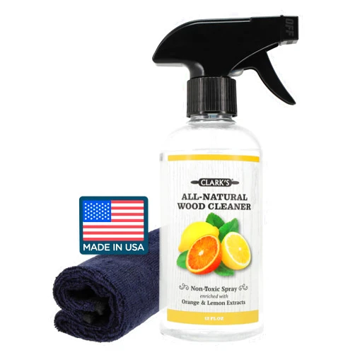 CLARK'S Natural Cutting Board Spray Cleaner, with Microfiber Cloth, for Wood Countertop – Pure Ingredients Filtered Water, Distilled Vinegar, Castile Soap, Lemon & Orange Citrus Oil Extracts, 12oz