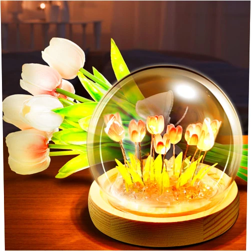 Kittmip Tulip Lamp Mothers Gifts for Mom from Daughter Night Light with 9 Pcs Artificial Pink Tulips for Girlfriend Wife Women Birthday Gift