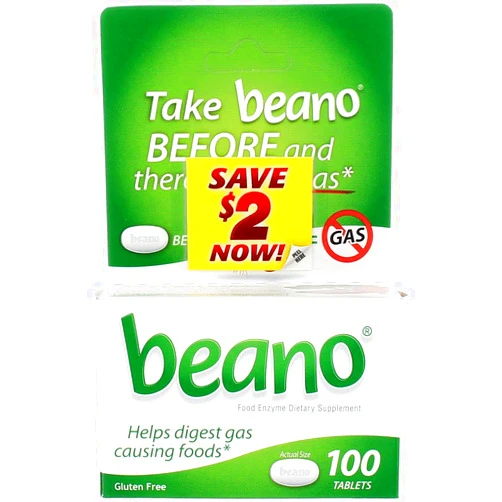 Beano Food Enzyme Dietary Supplement Tablets - 100 ct, Pack of 6