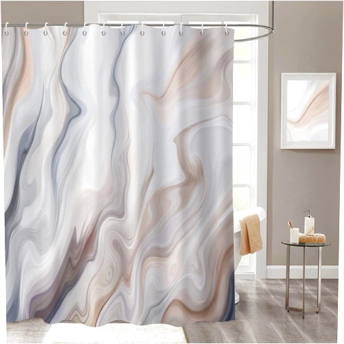 GCIREC Brown Marble Shower Curtain, Tan Brown Mix Grey Ombre Modern Abstract Luxury Wave Bathroom Curtain Bathtub Home Decor Waterproof Fabric Machine Washable with 12 PCS Hooks,65