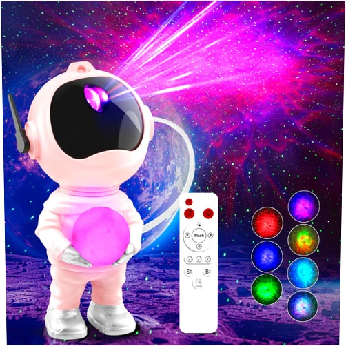 YOVAKO 3 in 1 Star Projector with 8 Color Moon Lamp, Astronaut Galaxy Projector, Remote & Timer, 33 Light Effects LED Nebula Night Light Gift for Girls Boys Kids Adults Christmas Birthday Room Decor (Pink)