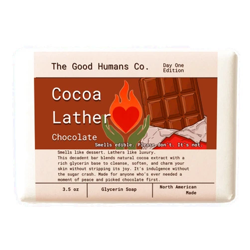 The Good Humans Co. Glycerin Soap – Handmade, Burnout Relief Bars (Cocoa Lather - Cocoa Extract Glycerin Bar with Sweet Chocolate Scent – Moisturizing & Indulgent – 3.5 oz)