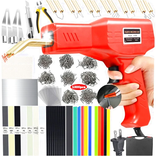 VCTSELITY Upgraded 220W Plastic Welder, 2 in 1 Plastic Welding Kit Plastic Repair Welder Kit 1000PCS Hot Stapler Soldering Gun with 100PCS Plastic Welding Rods Car Bumper Repair Kit for Most Plastic Repair