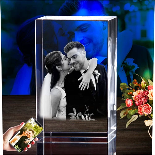 Bryan stove 3D Crystal Photo, 3D Laser Etched Picture, Personalized Memorial Birthday Gifts for (Wedding Gift, Memorial, Mother's Day,Valentine's,Christmas) Customized Anniversary Couples Gifts.i love you Romantic Gifts for her (Medium, Portrait)