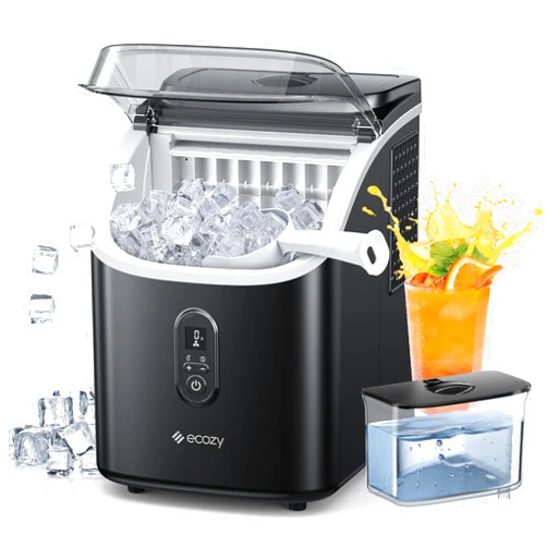 ecozy Ice Cube Makers Countertop, 33lbs Per Day Portable Ice Machine, Self-Cleaning Ice Maker Machine with 1.5L External Water Tank for Home Office Party Bar