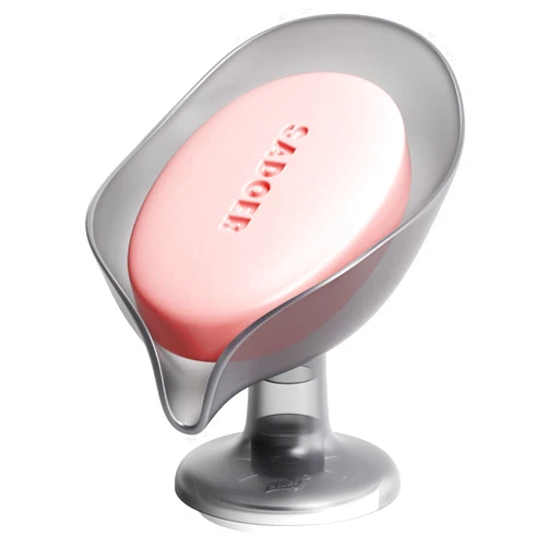 TAILI Self Draining Soap Holder, Leaf-Shaped Bar Soap Dish with Suction Cup Stand, Bar Soap Saver Suitable for Bathroom, for Tub, Kitchen Sink, Removable,Easy to Clean & Keep Soap Dry, Grey