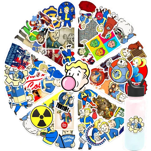 NineGirl 50Pcs Fallout Stickers for Girl,Cute Cartoon Gifts for Kids, Waterproof Cool Game Decal for Teen Water Bottle, Laptop, Travel Case, Guitar, Phone, Skateboard, Bike, Scrapbook (Fallout Game)