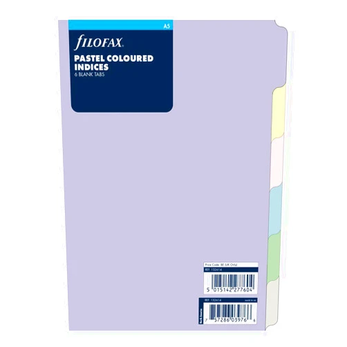 Filofax B1326144, 6-tab index Organizer refill, A5 size, Pastel colors, Blank