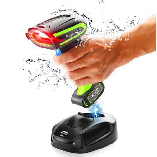 Eyoyo 1D 2D QR Industrial Bluetooth Barcode Scanner with Wireless Charging Stand, Rugged & IP65 Waterproof, Cordless & USB Wired Hands-Free Handheld Bar Code Scanner Reader for Laptop Desktop Android