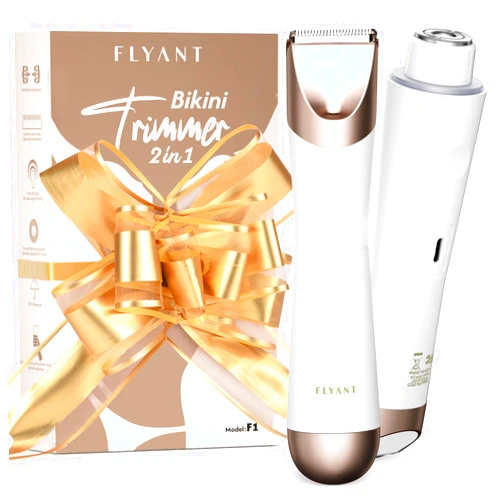 Flyant Bikini Trimmer for Women, 2 in 1 Electric Shaver for Women, Pubic Hair Trimmer Waterproof IPX7 with LED, Bikini Razor for Leg Arm Underarm Bikini Area, Pull Bows Gift Box for Friends (Shell White)