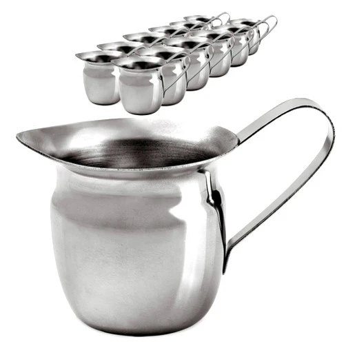 Fit Meal Prep [12 Pack] 3 oz Creamer Pitcher - Stainless Steel Bell Creamers, Mini Cup Container for Serving Milk, Coffee Cream, Salad Dressing, Maple Syrup, Espresso Machine for Restaurant, Cafes