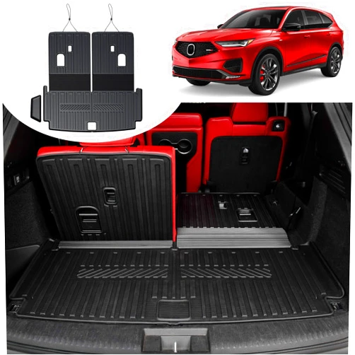 HOUCLEMIC Cargo Mat Compatible with 2022-2025 Acura MDX Cargo Liner with Backrest Mat 2 in 1 Mat TPE All Weather Protection Black Rear Cargo Liners for 2024 2025 Acura MDX Accessories