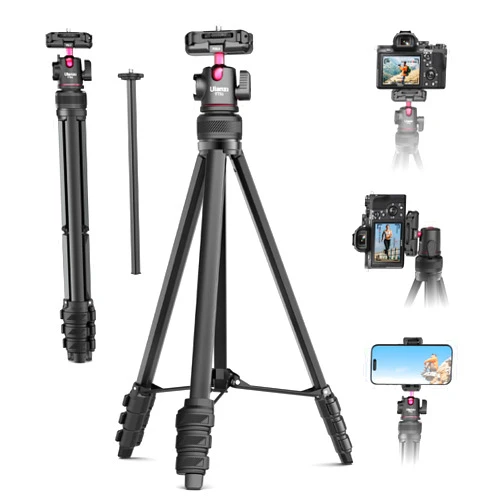 ULANZI 2 in 1 Camera Phone Video Tripod - ULANZI TT51 Portable Tripod Stand I 360° Rotable Ball Head I Hidden Cold Shoe Phone Holder I 600g Lightweigt I 1.38m/51in Long I 5 Section Extenable Vlog Tripod