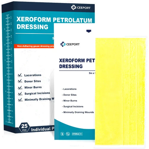 Ceeport Medical Xeroform Petrolatum Dressing 5x9 - Non-Adherent Gauze Pad Strip, Fine Mesh Gauze Patch Supplies for Wound Care, Burns, Lacerations, & Skin Grafts (Pack of 25)