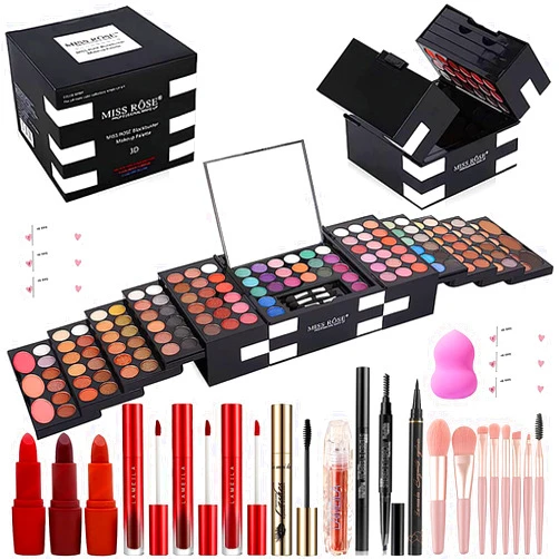 MISS ROSE M 148 Colors Makeup Pallet,Professional Makeup Kit for Women Full Kit,All in One Makeup Sets for Women&Beginner,include Eyeshadow,Lipstick,Eyeliner,Concealer,makeup brush(045 Set-Black)