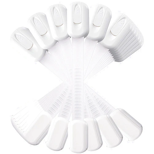 Vmaisi 12 Pack Vmaisi Multi-Use Adhesive Straps Locks - Childproofing Baby Proofing Cabinet Latches for Drawers, Fridge, Dishwasher, Toilet Seat, Cupboard, Oven,Trash Can, No Drilling (White) (12)