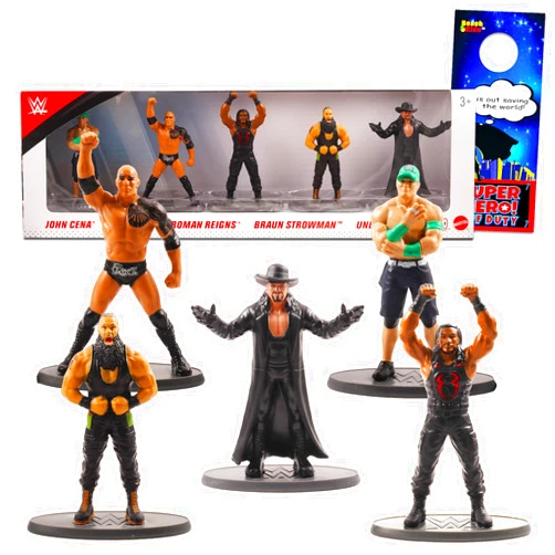 World Wrestling Federation WWE 5-Pack Mini Action Figures with John Cena, The Rock & More, Ninja Stickers and Door Hanger - Party Supplies