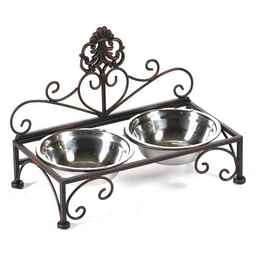 Aifeorzo Elevated Dog Bowls for Small Dogs Metal Raised Dog Bowl Cat Dish Stand with Double Stainless Steel Pet Feeder for Food and Water Lifted Cats Bowl with Stand Elevated Pets Bowl Holder - Height 3.54