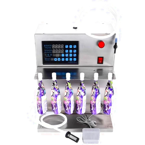 EODSAD Liquid Filling Machine High Accuracy Spout Pouch Filling Machine 6 Head Automatic Hot Liquid Filler for Soy Milk Chinese Medicine Drink Commercial and Home Bar Use